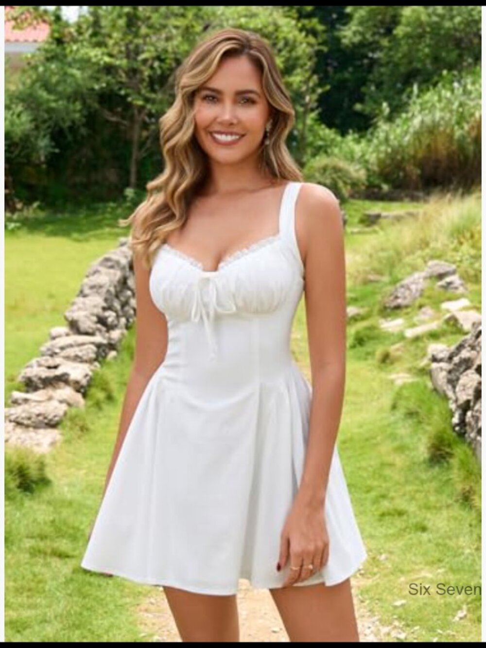 Lace Corset Mini Dress with Adjustable Straps and Ruched Bow Details - Picture 3 of 7